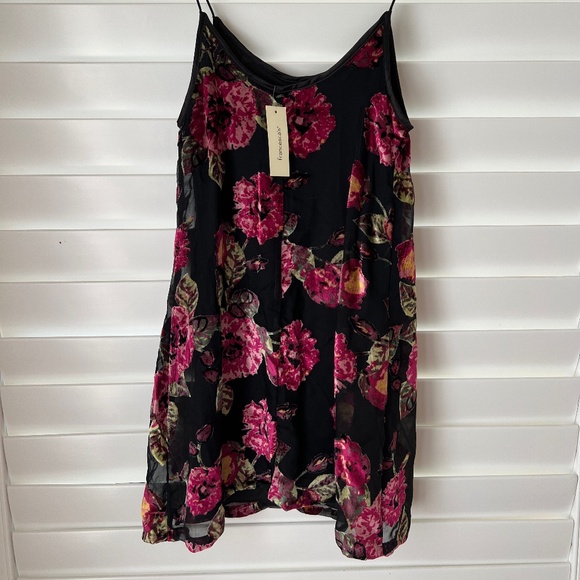 NWT XXS Francesca's Mi Ami Y2K Burnout Velvet Floral Sleeveless Mini Dress Black - Picture 1 of 6